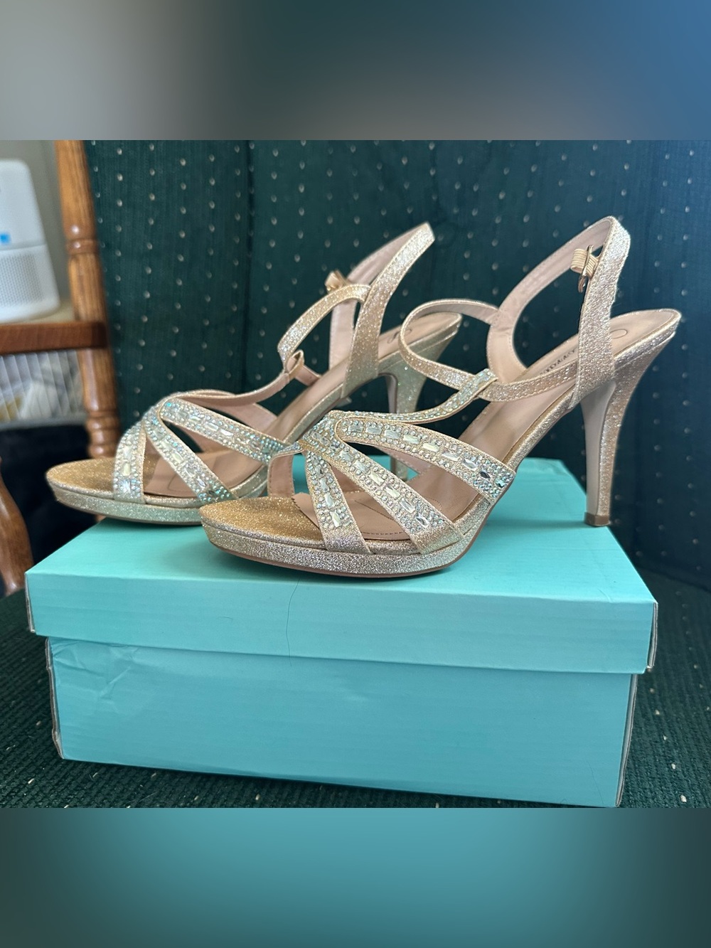 Nude Glitter Crystal Slingback Heels